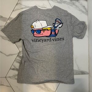 Vineyard Vines Gray Tee with Pink Whale Graphic